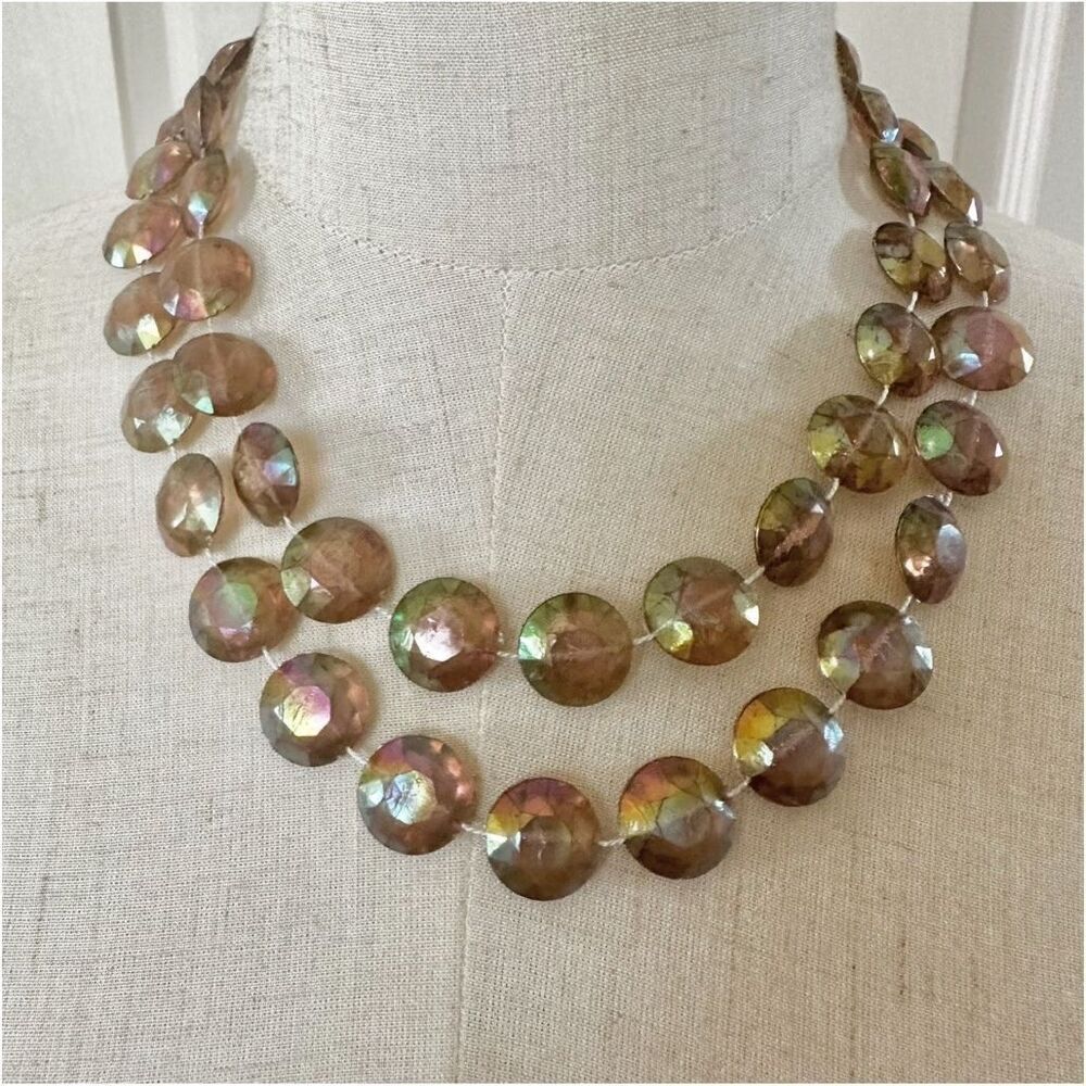 Vintage Iridescent Faceted Lucite Bead Necklace - Extra Long